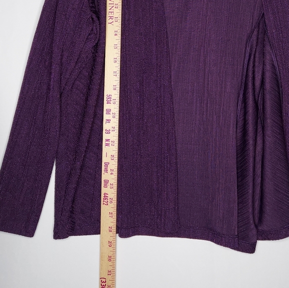 Chico's Easywear Cardigan 3 XL Purple Metallic Rib Texture Open Princess Jacket - Picture 4 of 8